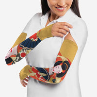 Japanese Geisha Koi Fish Arm Sleeves Cherry Blossoms Yellow Seigaiha Pattern LT14 - Polynesian Pride