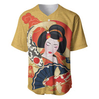 Japanese Geisha Koi Fish Baseball Jersey Cherry Blossoms Yellow Seigaiha Pattern LT14 Yellow - Polynesian Pride