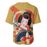 Japanese Geisha Koi Fish Baseball Jersey Cherry Blossoms Yellow Seigaiha Pattern LT14 - Polynesian Pride