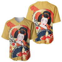 Japanese Geisha Koi Fish Baseball Jersey Cherry Blossoms Yellow Seigaiha Pattern LT14 - Polynesian Pride