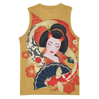 Japanese Geisha Koi Fish Basketball Jersey Cherry Blossoms Yellow Seigaiha Pattern LT14 - Polynesian Pride