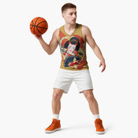 Japanese Geisha Koi Fish Basketball Jersey Cherry Blossoms Yellow Seigaiha Pattern LT14 - Polynesian Pride