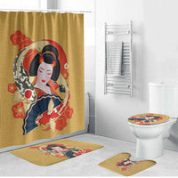 Japanese Geisha Koi Fish Bathroom Set Cherry Blossoms Yellow Seigaiha Pattern LT14 Bathroom Set (4 pcs) Yellow - Polynesian Pride