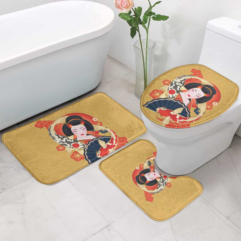 Japanese Geisha Koi Fish Bathroom Set Cherry Blossoms Yellow Seigaiha Pattern LT14 - Polynesian Pride