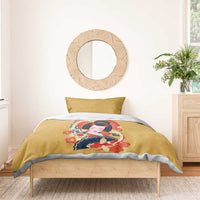 Japanese Geisha Koi Fish Bedding Set Cherry Blossoms Yellow Seigaiha Pattern - Polynesian Pride
