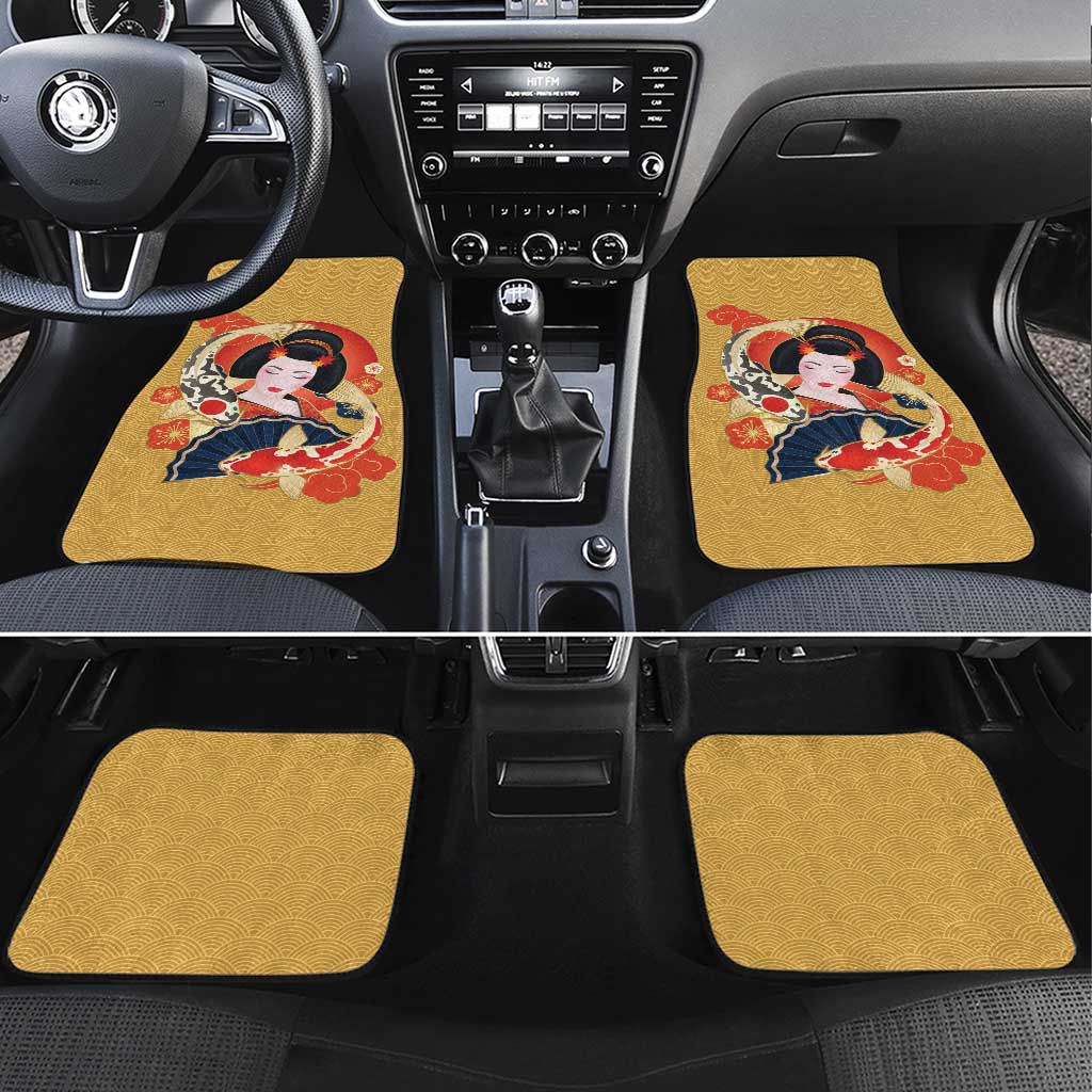 Japanese Geisha Koi Fish Car Mats Cherry Blossoms Yellow Seigaiha Pattern LT14 Set 4pcs Yellow - Polynesian Pride