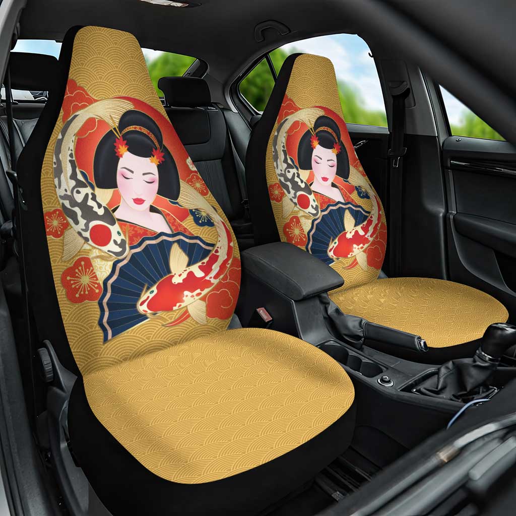 Japanese Geisha Koi Fish Car Seat Cover Cherry Blossoms Yellow Seigaiha Pattern LT14 One Size Yellow - Polynesian Pride