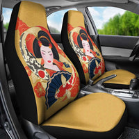 Japanese Geisha Koi Fish Car Seat Cover Cherry Blossoms Yellow Seigaiha Pattern LT14 - Polynesian Pride