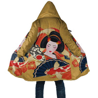 Japanese Geisha Koi Fish Cloak Cherry Blossoms Yellow Seigaiha Pattern - Polynesian Pride