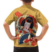 Japanese Geisha Koi Fish Family Matching Mermaid Dress and Hawaiian Shirt Cherry Blossoms Yellow Seigaiha Pattern LT14 - Polynesian Pride