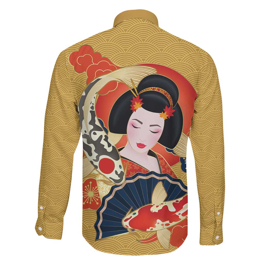 Japanese Geisha Koi Fish Family Matching Off Shoulder Maxi Dress and Hawaiian Shirt Cherry Blossoms Yellow Seigaiha Pattern LT14 - Polynesian Pride