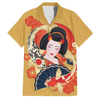 Japanese Geisha Koi Fish Family Matching Off Shoulder Short Dress and Hawaiian Shirt Cherry Blossoms Yellow Seigaiha Pattern LT14 Dad's Shirt - Short Sleeve Yellow - Polynesian Pride
