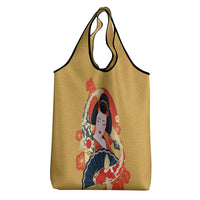 Japanese Geisha Koi Fish Grocery Bag Cherry Blossoms Yellow Seigaiha Pattern LT14 - Polynesian Pride