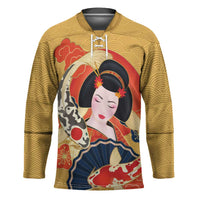 Japanese Geisha Koi Fish Hockey Jersey Cherry Blossoms Yellow Seigaiha Pattern LT14 Unisex Yellow - Polynesian Pride