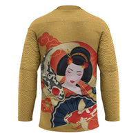 Japanese Geisha Koi Fish Hockey Jersey Cherry Blossoms Yellow Seigaiha Pattern LT14 - Polynesian Pride