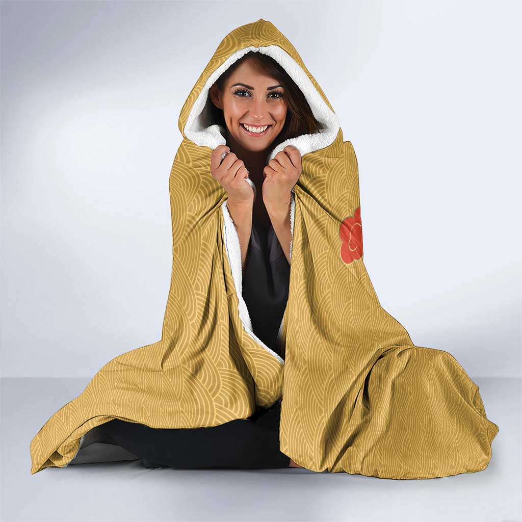 Japanese Geisha Koi Fish Hooded Blanket Cherry Blossoms Yellow Seigaiha Pattern LT14 - Polynesian Pride