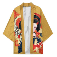 Japanese Geisha Koi Fish Kimono Cherry Blossoms Yellow Seigaiha Pattern LT14 Unisex Yellow - Polynesian Pride