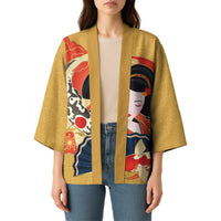 Japanese Geisha Koi Fish Kimono Cherry Blossoms Yellow Seigaiha Pattern LT14 - Polynesian Pride