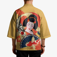 Japanese Geisha Koi Fish Kimono Cherry Blossoms Yellow Seigaiha Pattern LT14 - Polynesian Pride