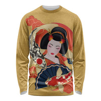 Japanese Geisha Koi Fish Long Sleeve Shirt Cherry Blossoms Yellow Seigaiha Pattern LT14 Unisex Yellow - Polynesian Pride