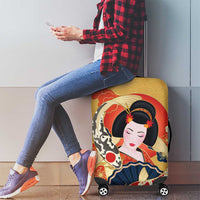 Japanese Geisha Koi Fish Luggage Cover Cherry Blossoms Yellow Seigaiha Pattern LT14 - Polynesian Pride
