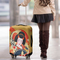 Japanese Geisha Koi Fish Luggage Cover Cherry Blossoms Yellow Seigaiha Pattern LT14 - Polynesian Pride