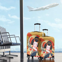 Japanese Geisha Koi Fish Luggage Cover Cherry Blossoms Yellow Seigaiha Pattern LT14 - Polynesian Pride