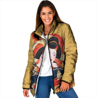 Japanese Geisha Koi Fish Padded Jacket Cherry Blossoms Yellow Seigaiha Pattern - Polynesian Pride