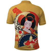 Japanese Geisha Koi Fish Polo Shirt Cherry Blossoms Yellow Seigaiha Pattern LT14 - Polynesian Pride