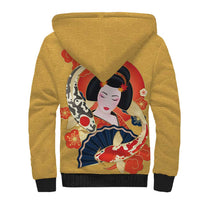 Japanese Geisha Koi Fish Sherpa Hoodie Cherry Blossoms Yellow Seigaiha Pattern LT14 - Polynesian Pride