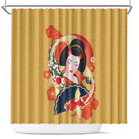 Japanese Geisha Koi Fish Shower Curtain Cherry Blossoms Yellow Seigaiha Pattern LT14 Yellow - Polynesian Pride