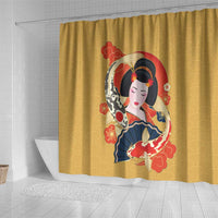 Japanese Geisha Koi Fish Shower Curtain Cherry Blossoms Yellow Seigaiha Pattern LT14 - Polynesian Pride