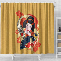 Japanese Geisha Koi Fish Shower Curtain Cherry Blossoms Yellow Seigaiha Pattern LT14 - Polynesian Pride