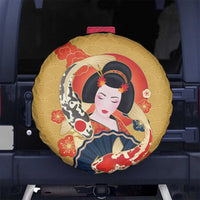 Japanese Geisha Koi Fish Spare Tire Cover Cherry Blossoms Yellow Seigaiha Pattern LT14 No hole Yellow - Polynesian Pride