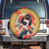 Japanese Geisha Koi Fish Spare Tire Cover Cherry Blossoms Yellow Seigaiha Pattern LT14 Yellow - Polynesian Pride