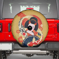 Japanese Geisha Koi Fish Spare Tire Cover Cherry Blossoms Yellow Seigaiha Pattern LT14 - Polynesian Pride
