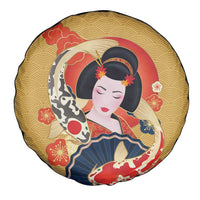 Japanese Geisha Koi Fish Spare Tire Cover Cherry Blossoms Yellow Seigaiha Pattern LT14 - Polynesian Pride