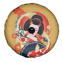 Japanese Geisha Koi Fish Spare Tire Cover Cherry Blossoms Yellow Seigaiha Pattern LT14 - Polynesian Pride