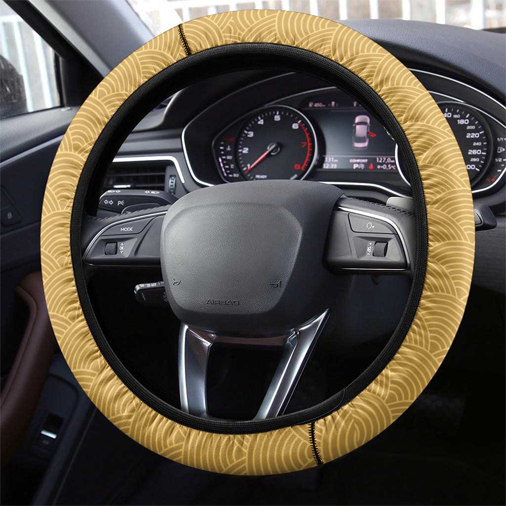Japanese Geisha Koi Fish Steering Wheel Cover Cherry Blossoms Yellow Seigaiha Pattern LT14 - Polynesian Pride