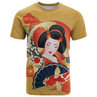 Japanese Geisha Koi Fish T Shirt Cherry Blossoms Yellow Seigaiha Pattern - Polynesian Pride
