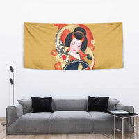 Japanese Geisha Koi Fish Tapestry Cherry Blossoms Yellow Seigaiha Pattern LT14 - Polynesian Pride