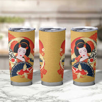 Japanese Geisha Koi Fish Tumbler Cup Cherry Blossoms Yellow Seigaiha Pattern LT14 - Polynesian Pride