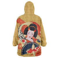 Japanese Geisha Koi Fish Wearable Blanket Hoodie Cherry Blossoms Yellow Seigaiha Pattern LT14 - Polynesian Pride