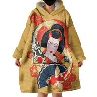 Japanese Geisha Koi Fish Wearable Blanket Hoodie Cherry Blossoms Yellow Seigaiha Pattern LT14 - Polynesian Pride