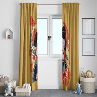 Japanese Geisha Koi Fish Window Curtain Cherry Blossoms Yellow Seigaiha Pattern LT14 - Polynesian Pride