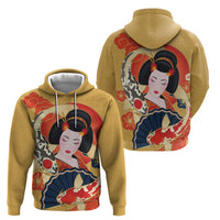 Japanese Geisha Koi Fish Zip Hoodie Cherry Blossoms Yellow Seigaiha Pattern LT14 - Polynesian Pride
