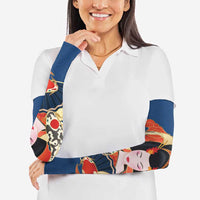 Japanese Geisha Koi Fish Arm Sleeves Cherry Blossoms Blue Seigaiha Pattern - Polynesian Pride