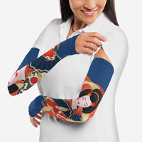 Japanese Geisha Koi Fish Arm Sleeves Cherry Blossoms Blue Seigaiha Pattern - Polynesian Pride