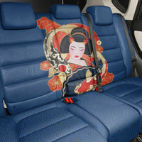Japanese Geisha Koi Fish Back Car Seat Cover Cherry Blossoms Blue Seigaiha Pattern - Polynesian Pride