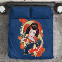 Japanese Geisha Koi Fish Bedding Set Cherry Blossoms Blue Seigaiha Pattern LT14 Blue - Polynesian Pride